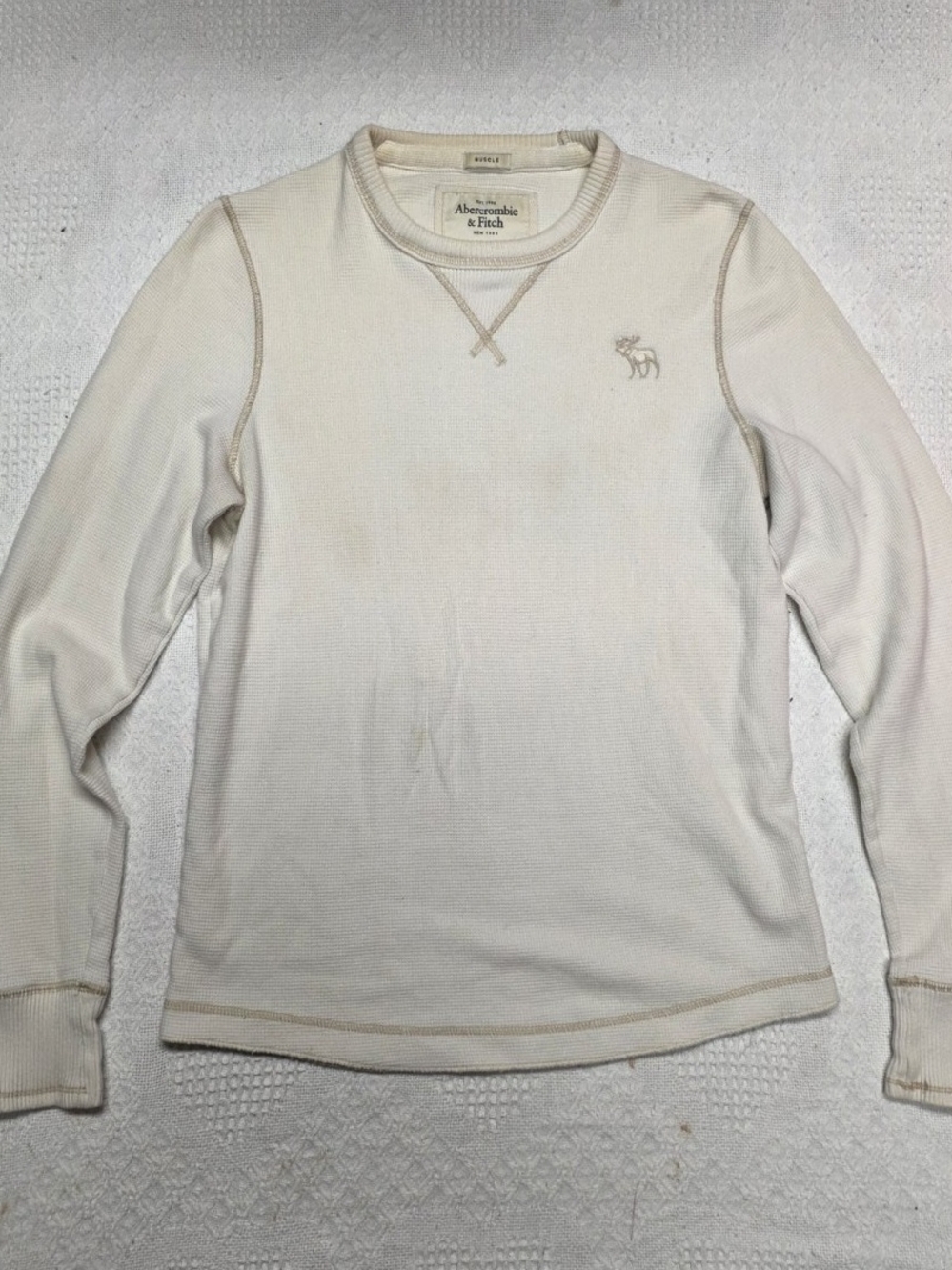 Y2k Abercrombie & Fitch Cream Waffle-Knit Long Sleeve Top